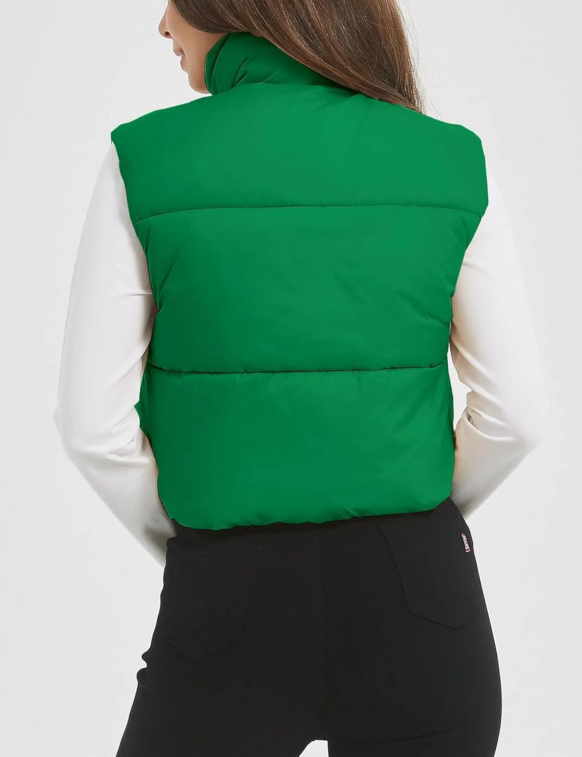 Flygo Puffer Vest Women Cropped Vest Zip Up Stand Collar Sleeveless Lightweight Winter Down Vests Jacket
