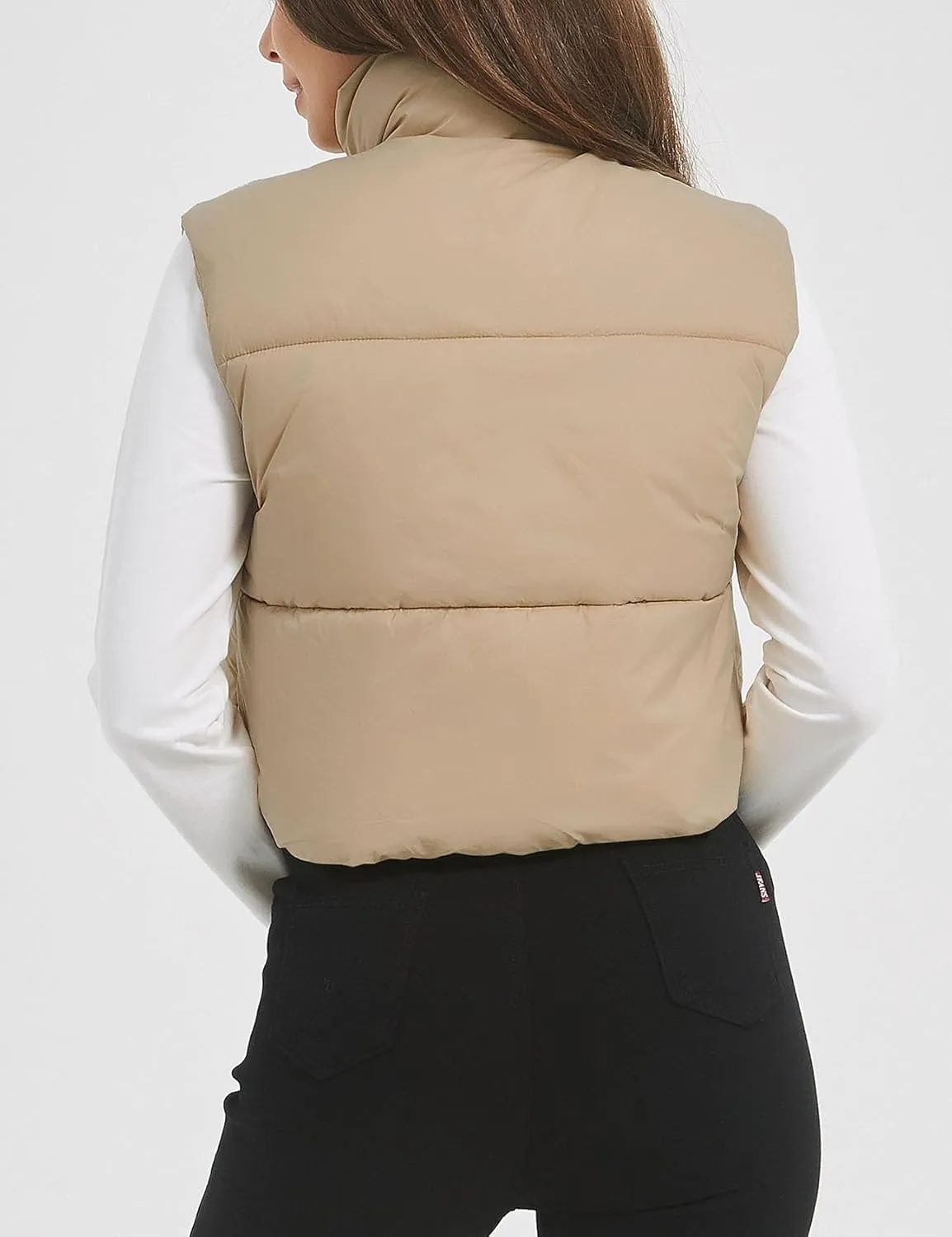 Flygo Puffer Vest Women Cropped Vest Zip Up Stand Collar Sleeveless Lightweight Winter Down Vests Jacket