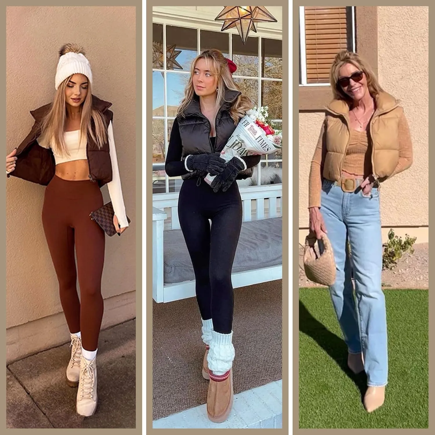 Flygo Puffer Vest Women Cropped Vest Zip Up Stand Collar Sleeveless Lightweight Winter Down Vests Jacket