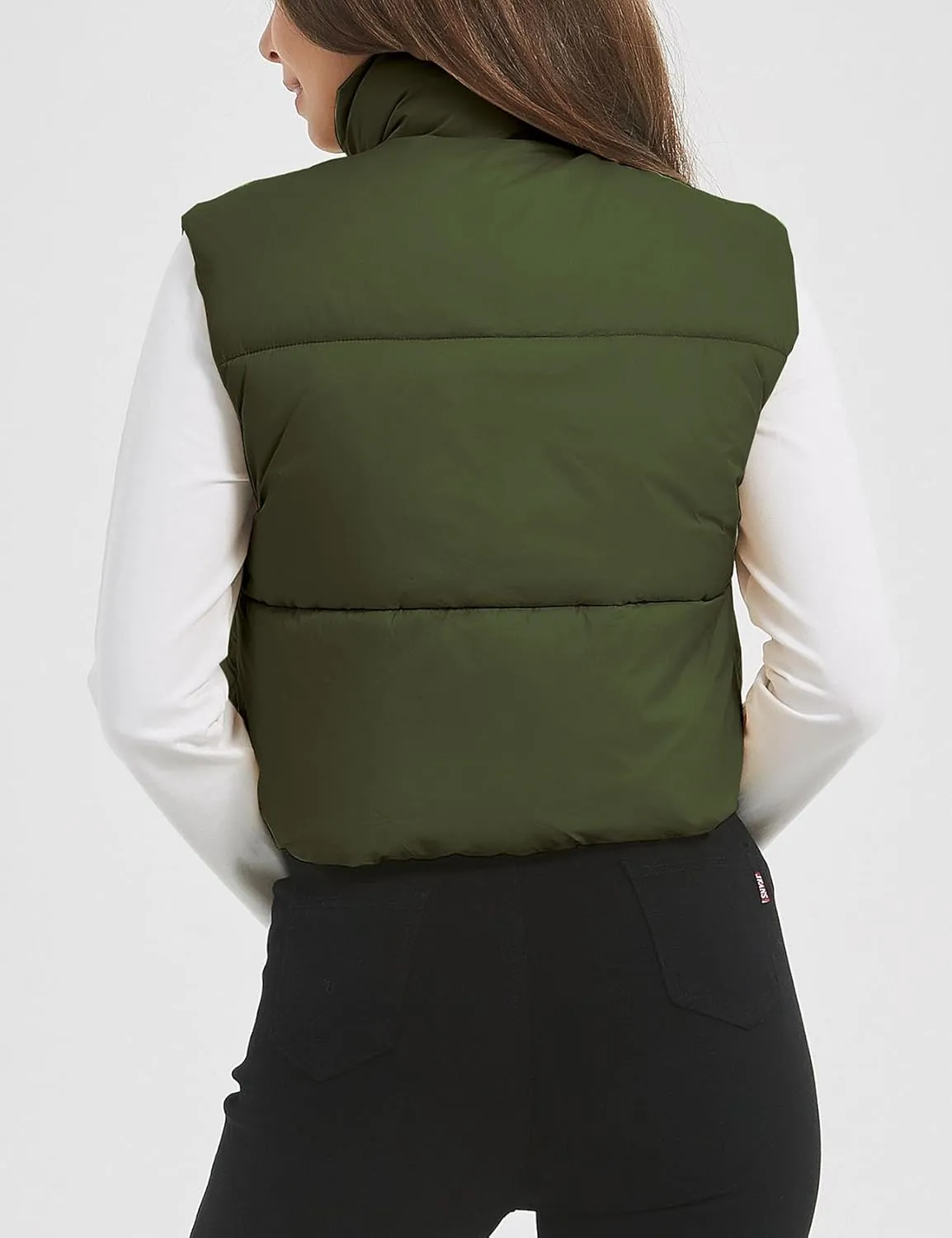 Flygo Puffer Vest Women Cropped Vest Zip Up Stand Collar Sleeveless Lightweight Winter Down Vests Jacket