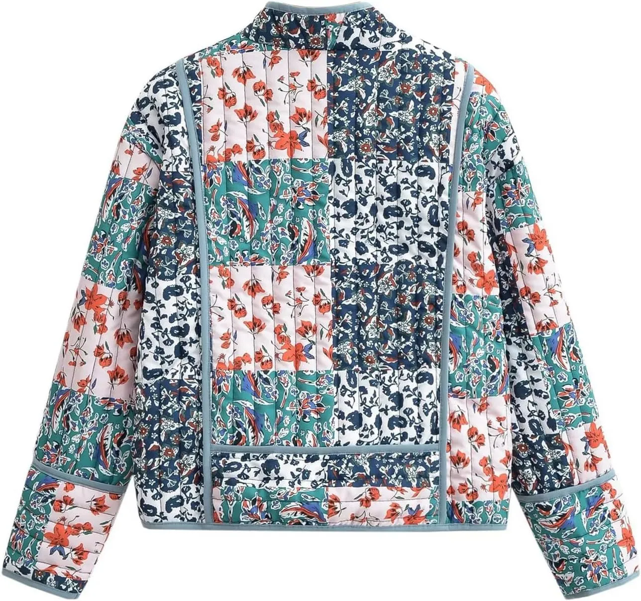 Flygo Women Cropped Puffer Jacket Cardigan Floral Printed Quilted Coats Lightweight Open Front Crop Padded Down Jackets