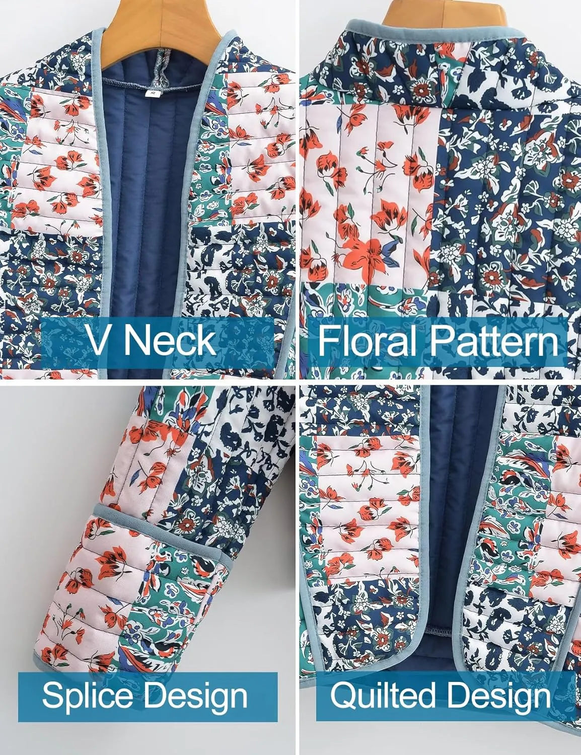 Flygo Women Cropped Puffer Jacket Cardigan Floral Printed Quilted Coats Lightweight Open Front Crop Padded Down Jackets