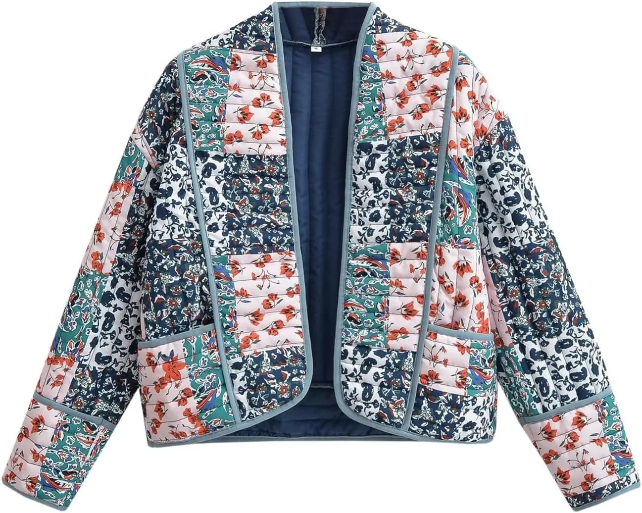Flygo Women Cropped Puffer Jacket Cardigan Floral Printed Quilted Coats Lightweight Open Front Crop Padded Down Jackets