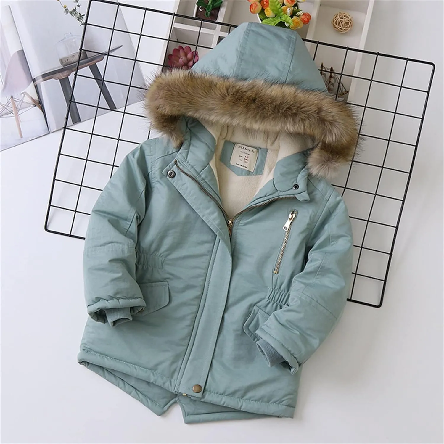 for Kids Boys Baby Girls Boys Autumn Winter Warm Thick Padded Cotton Long Sleeve Fleece Hooded Coat Jacket