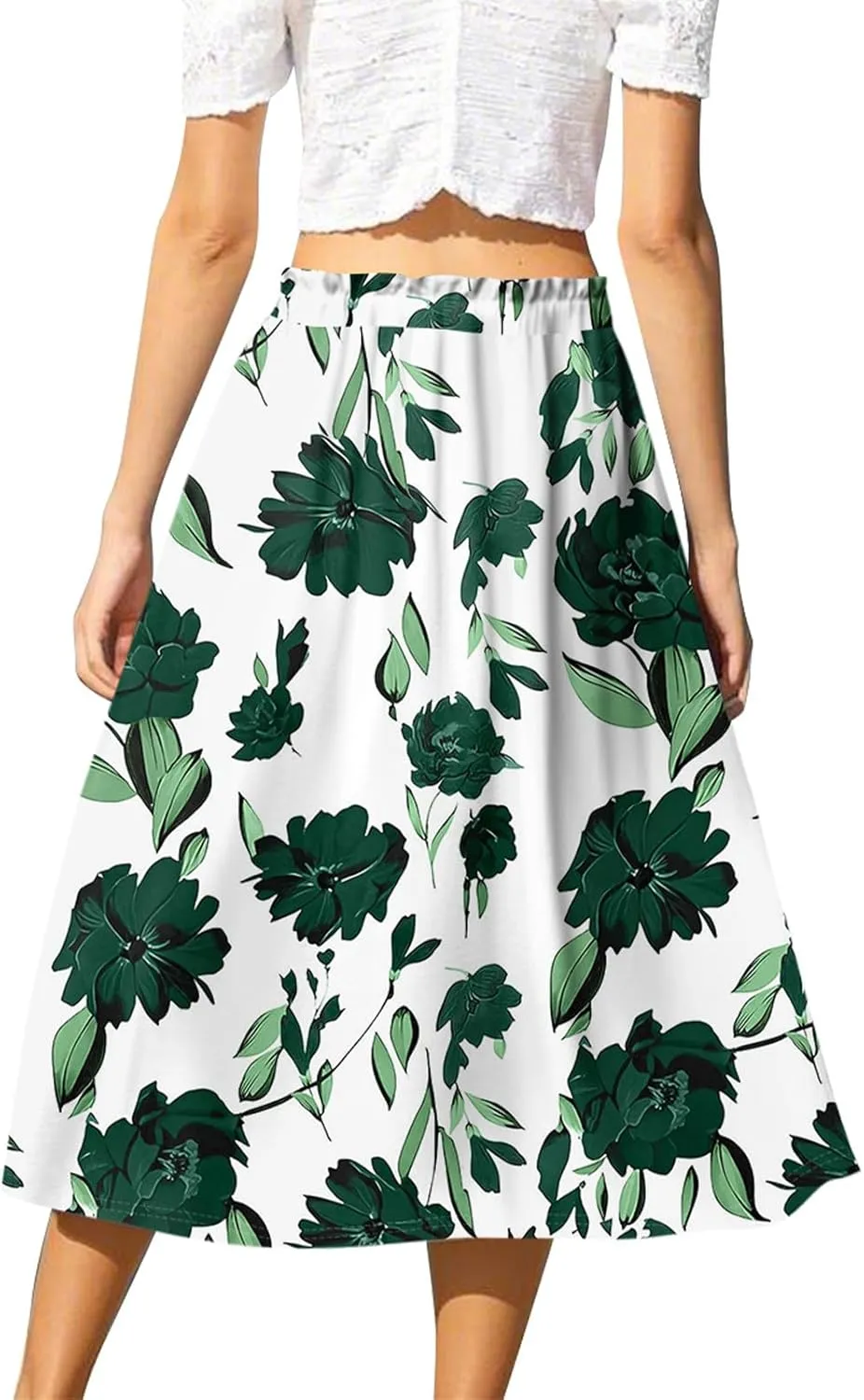 Formal Skirts for Women Summer Drawstring Elastic High Waisted Midi Skirt Boho A Line Pleated Calf Length Skirt