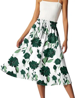 Formal Skirts for Women Summer Drawstring Elastic High Waisted Midi Skirt Boho A Line Pleated Calf Length Skirt