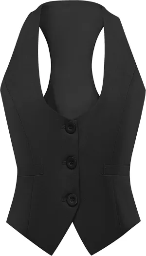 Foucome Vest for Women Dressy Casual Suit Vests Versatile Steampunk Racerback Waistcoat Vest Tops