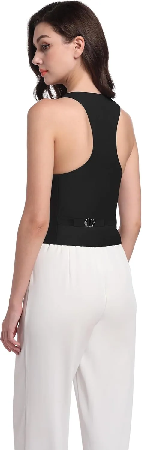 Foucome Vest for Women Dressy Casual Suit Vests Versatile Steampunk Racerback Waistcoat Vest Tops