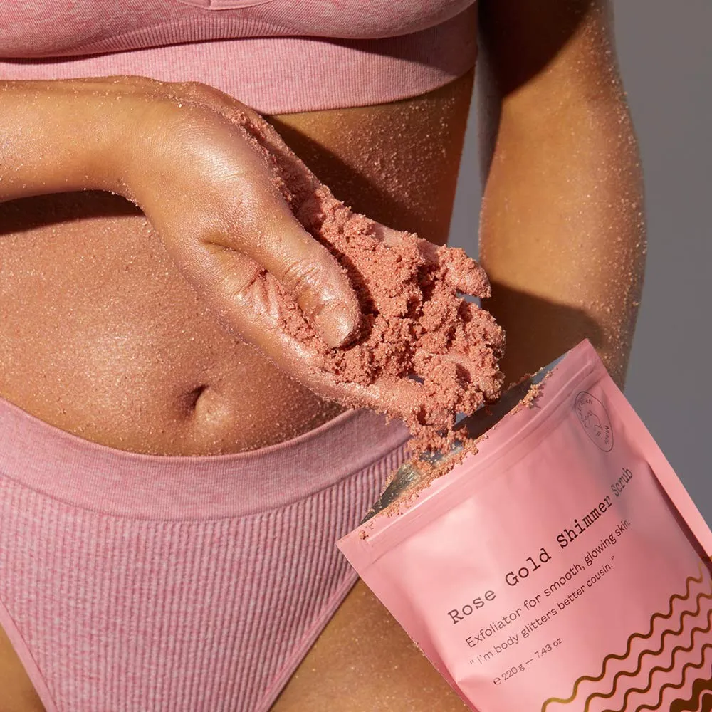 Frank Body Rose Gold Shimmer Scrub | Natural & Cruelty Free Exfoliating Sugar Body Scrub | Hydrating Vegan Skin Care Scrub Contains Mica, Leaving Your Skin Smooth & Shimmery | 1ct, 220g -- 7.43oz