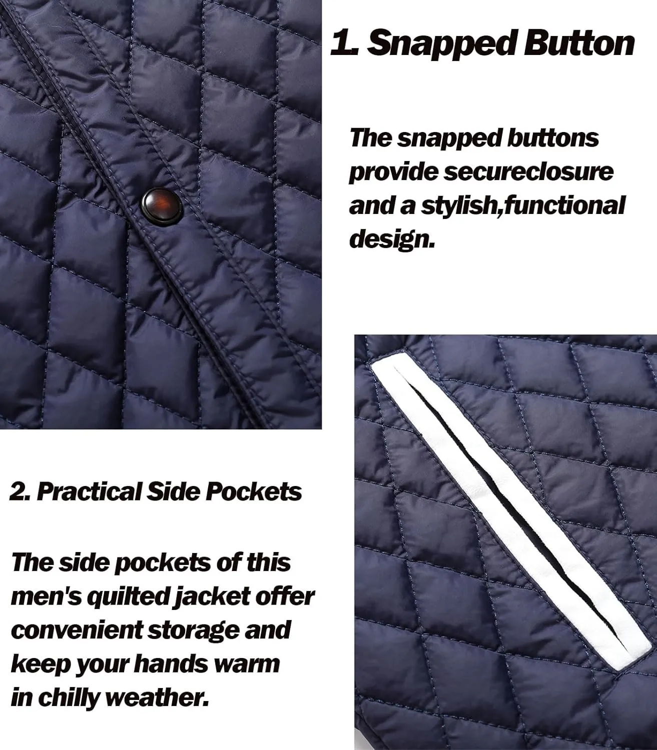 FTIMILD Men's Diamond Quilted Puffer Down Jacket Lightweight Casual Button Down Coats