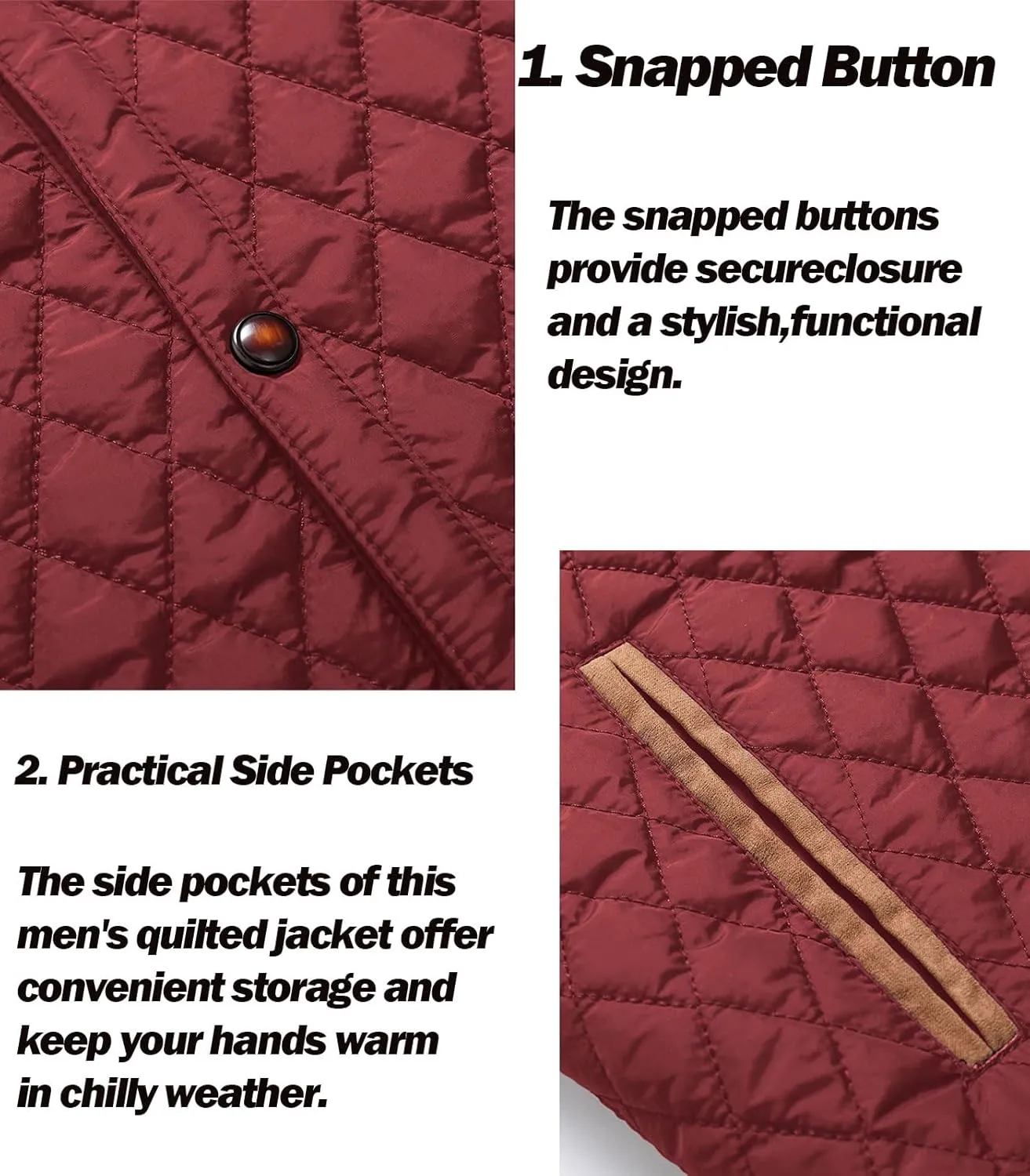 FTIMILD Men's Diamond Quilted Puffer Down Jacket Lightweight Casual Button Down Coats