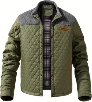 FTIMILD Men's Diamond Quilted Puffer Down Jacket Lightweight Casual Button Down Coats