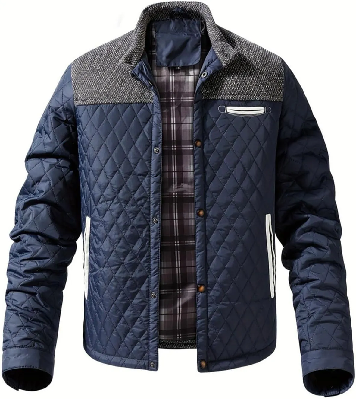 FTIMILD Men's Diamond Quilted Puffer Down Jacket Lightweight Casual Button Down Coats