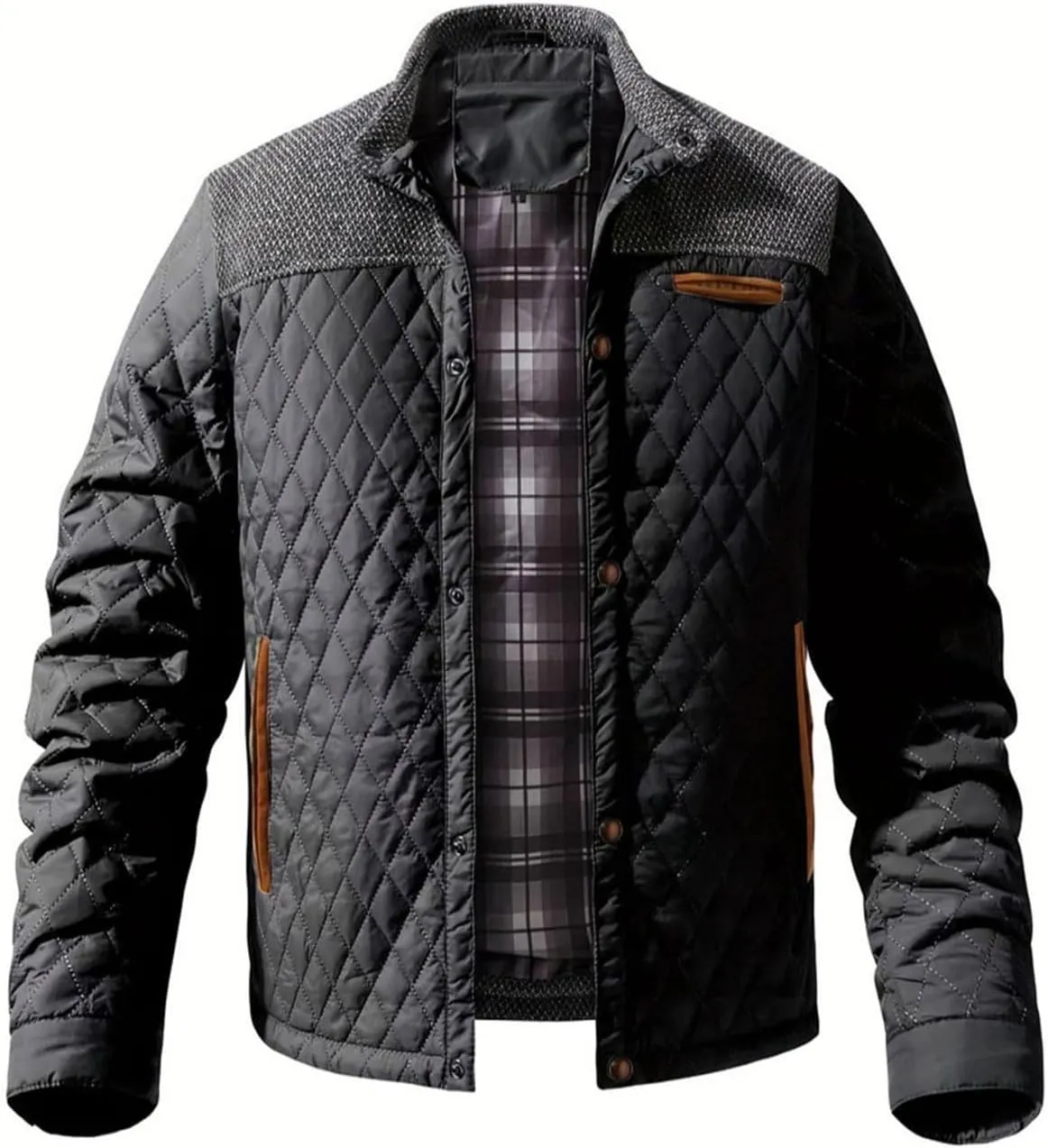 FTIMILD Men's Diamond Quilted Puffer Down Jacket Lightweight Casual Button Down Coats