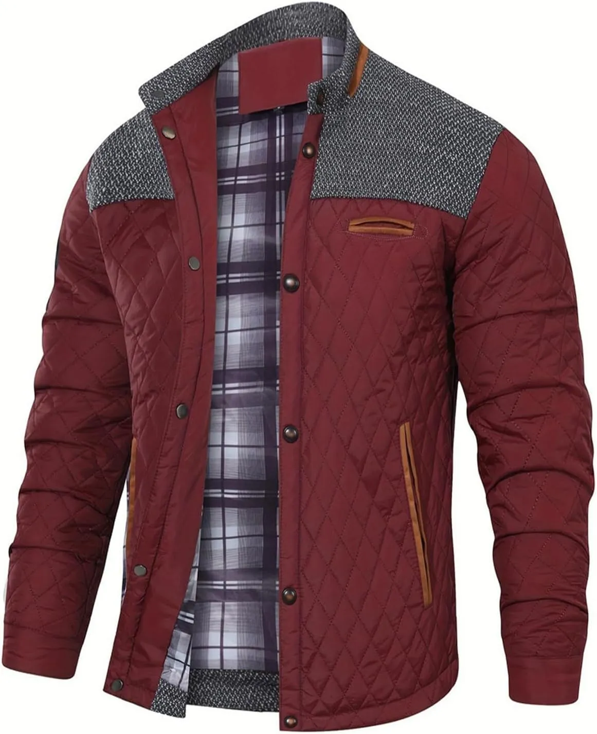 FTIMILD Men's Diamond Quilted Puffer Down Jacket Lightweight Casual Button Down Coats