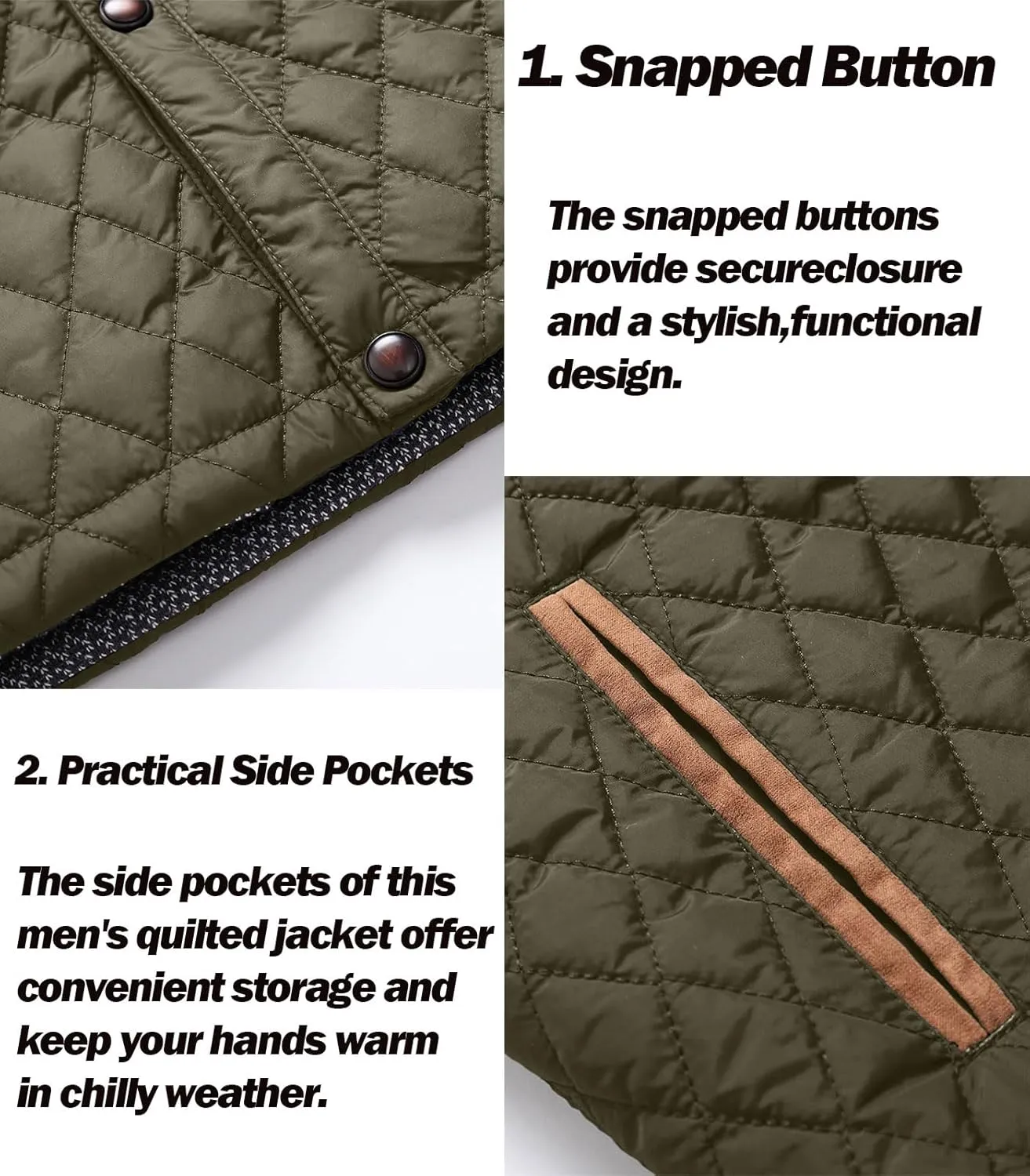 FTIMILD Men's Diamond Quilted Puffer Down Jacket Lightweight Casual Button Down Coats