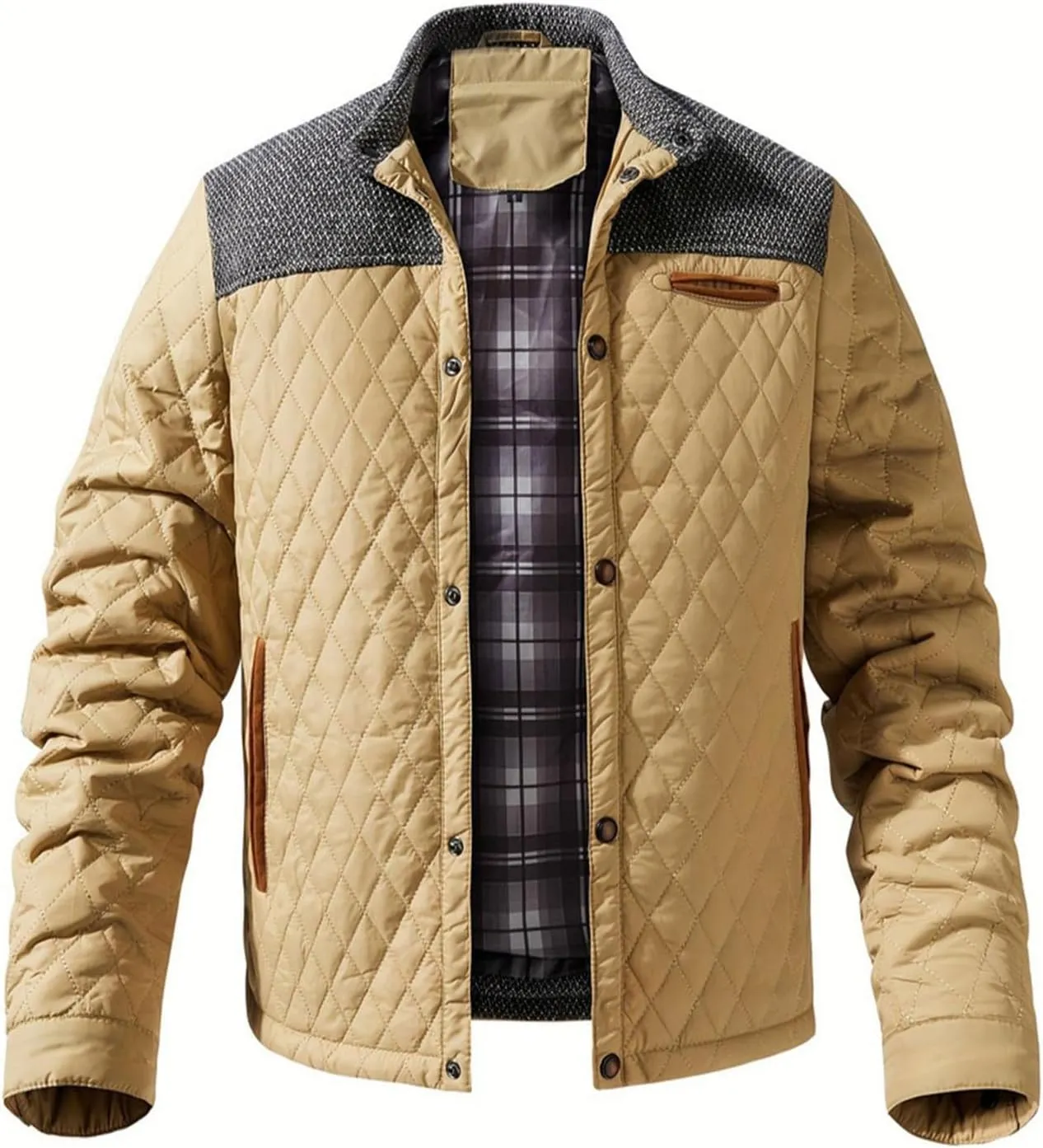 FTIMILD Men's Diamond Quilted Puffer Down Jacket Lightweight Casual Button Down Coats
