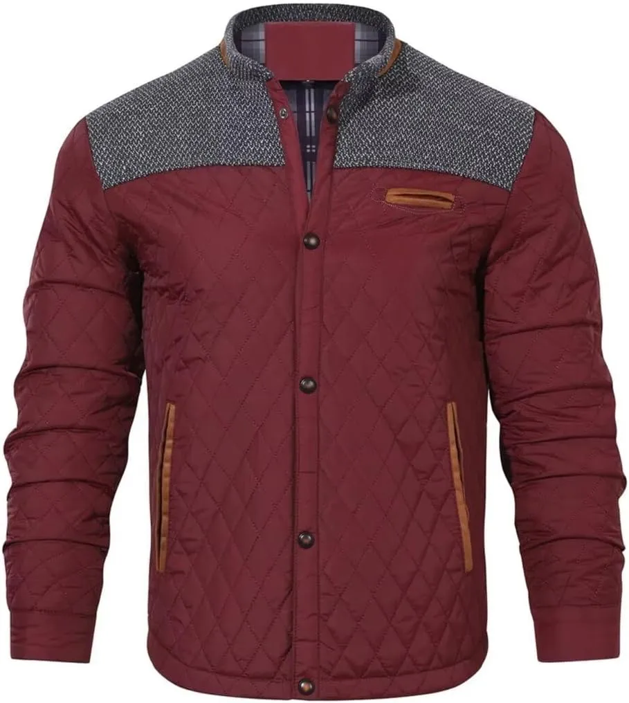 FTIMILD Men's Diamond Quilted Puffer Down Jacket Lightweight Casual Button Down Coats