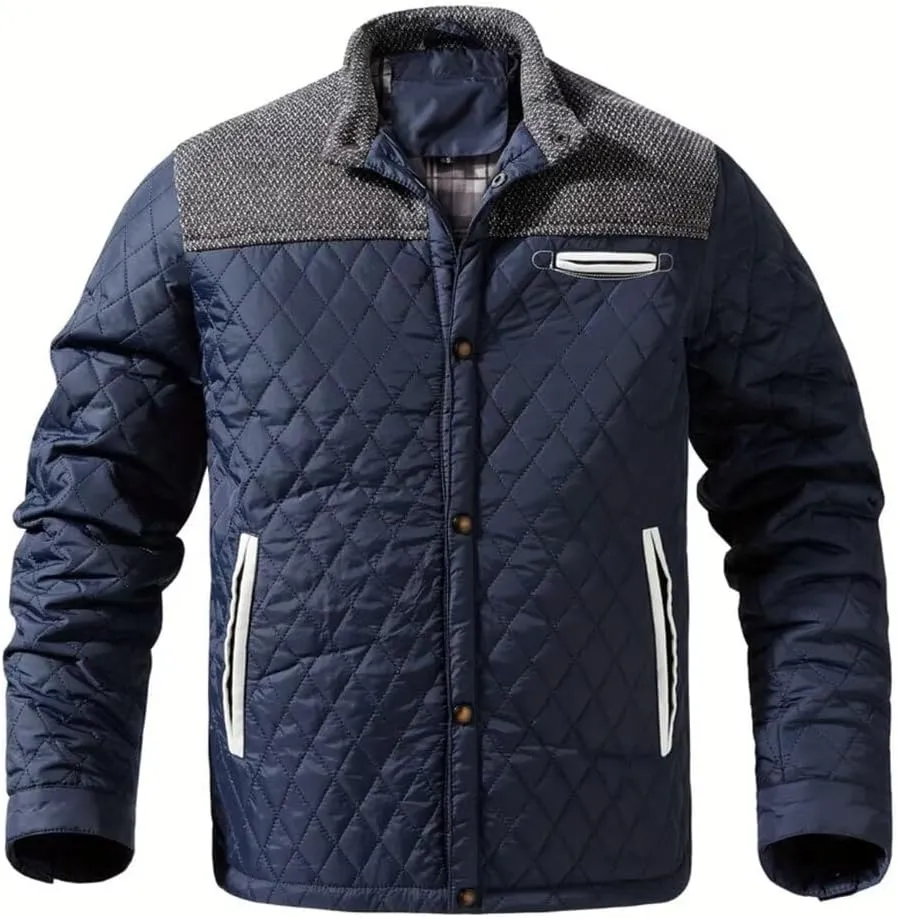 FTIMILD Men's Diamond Quilted Puffer Down Jacket Lightweight Casual Button Down Coats