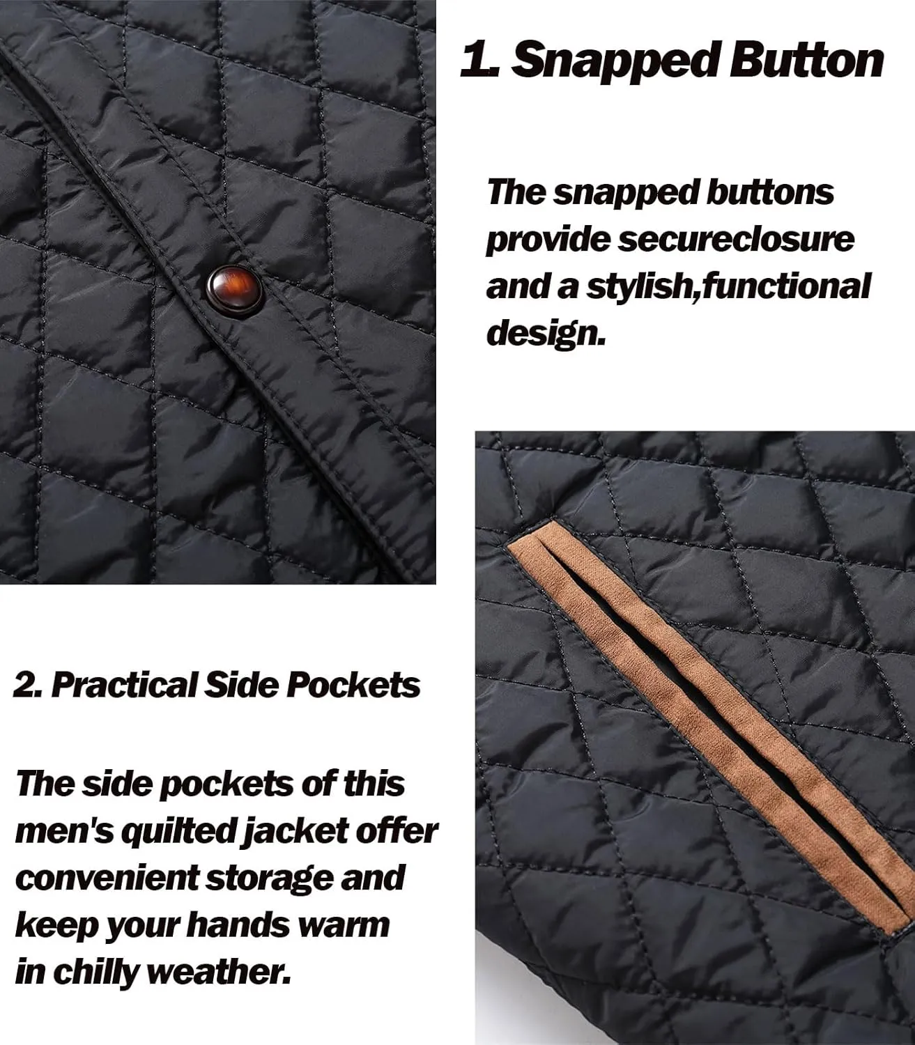 FTIMILD Men's Diamond Quilted Puffer Down Jacket Lightweight Casual Button Down Coats