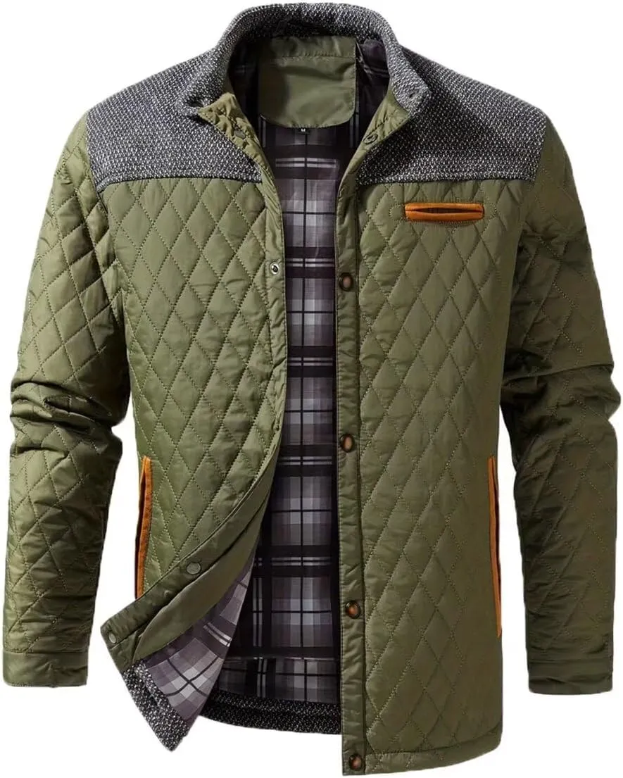 FTIMILD Men's Diamond Quilted Puffer Down Jacket Lightweight Casual Button Down Coats