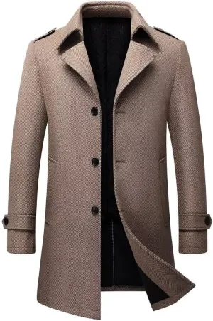 FTIMILD Mens Wool Blend Coat Single Breasted Trench Coat Notched Lapel Slim Fit Pea Coat