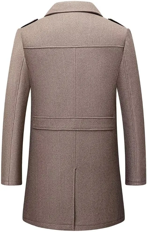 FTIMILD Mens Wool Blend Coat Single Breasted Trench Coat Notched Lapel Slim Fit Pea Coat
