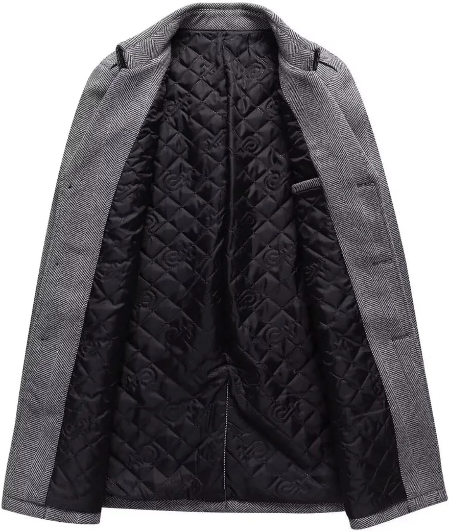 FTIMILD Mens Wool Blend Coat Single Breasted Trench Coat Notched Lapel Slim Fit Pea Coat