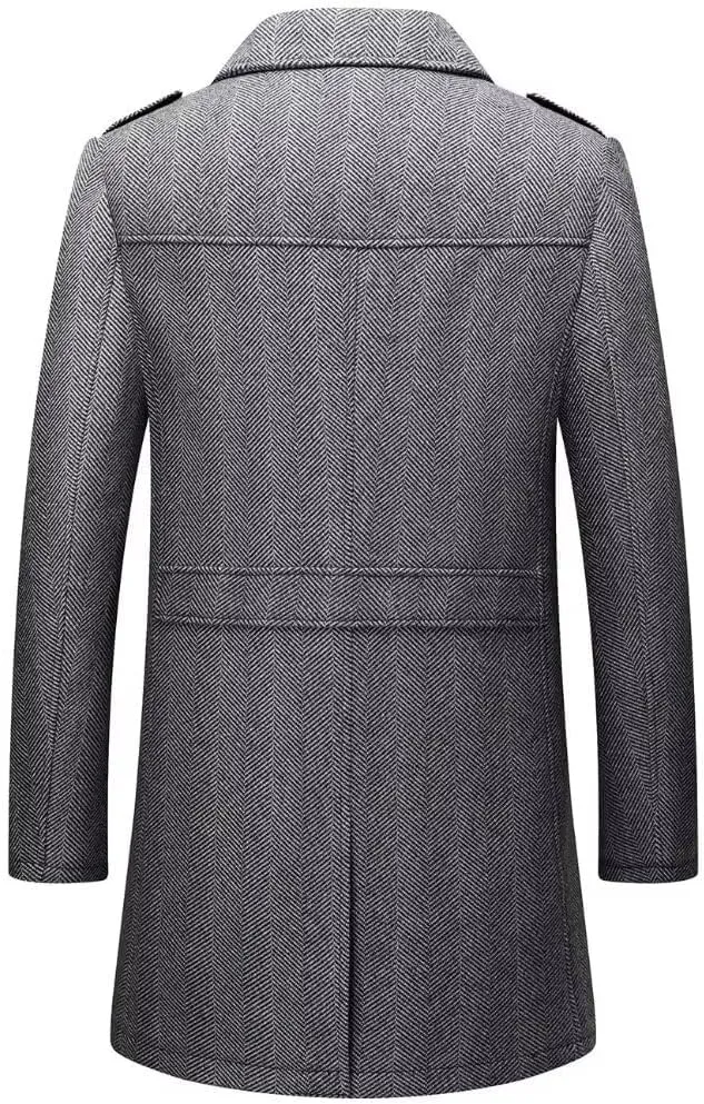 FTIMILD Mens Wool Blend Coat Single Breasted Trench Coat Notched Lapel Slim Fit Pea Coat