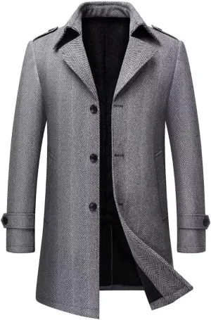 FTIMILD Mens Wool Blend Coat Single Breasted Trench Coat Notched Lapel Slim Fit Pea Coat