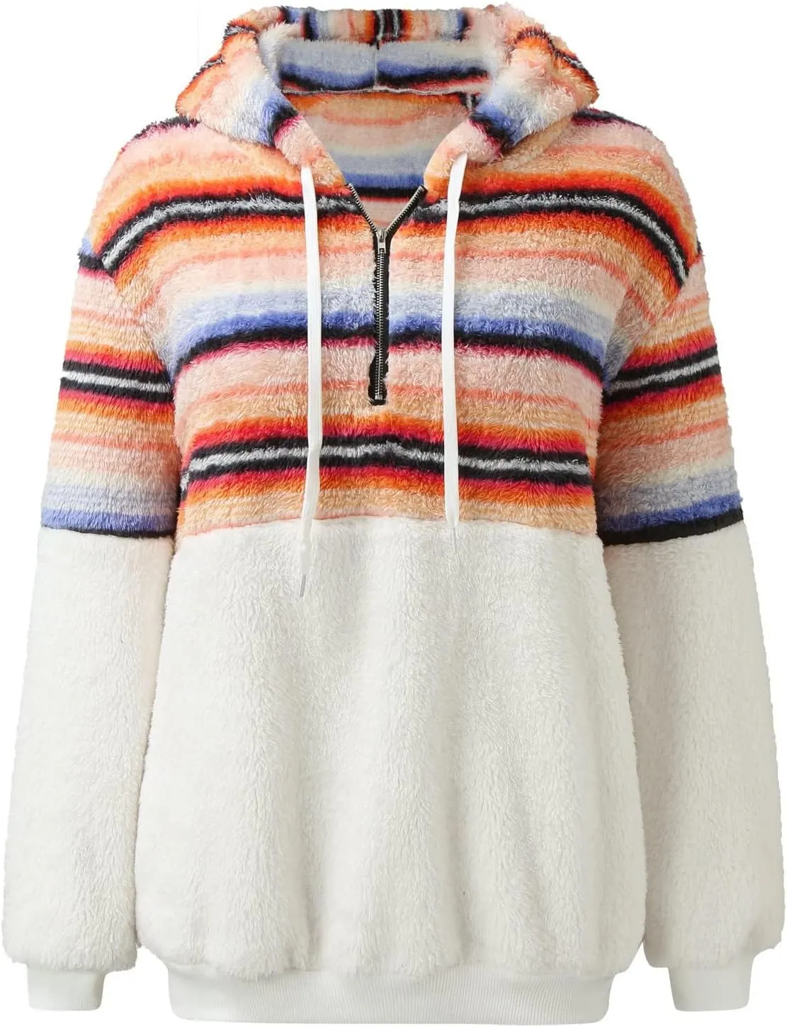 Fuzzy Hoodies for Women Half Zip Sherpa Fleece Oversized Hooded Sweatshirt Quarter Zip Pullover with Pockets