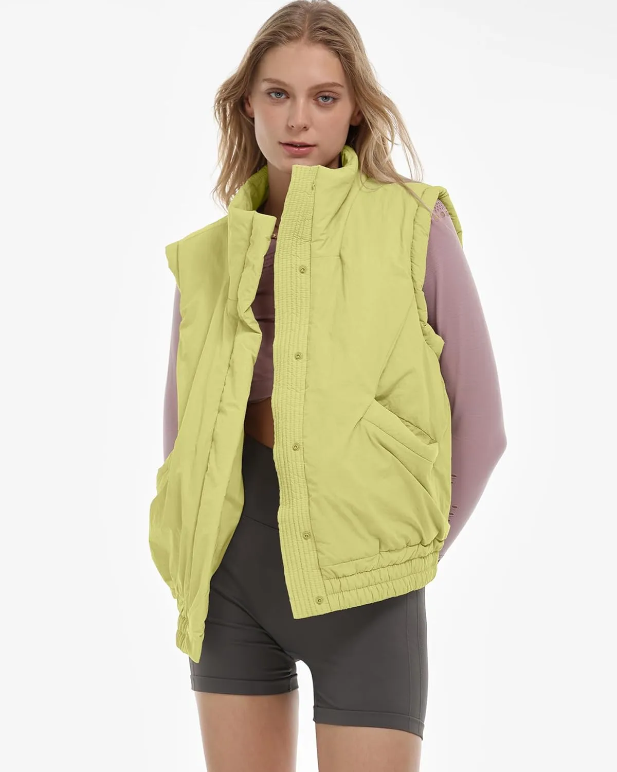 Gacaky Women's Winter Cropped Puffer Vest Lightweight Button-Down Stand Collar Sleeveless Padded Crop Puffy Vests Outerwear