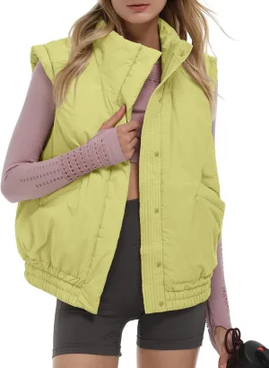 Gacaky Women's Winter Cropped Puffer Vest Lightweight Button-Down Stand Collar Sleeveless Padded Crop Puffy Vests Outerwear