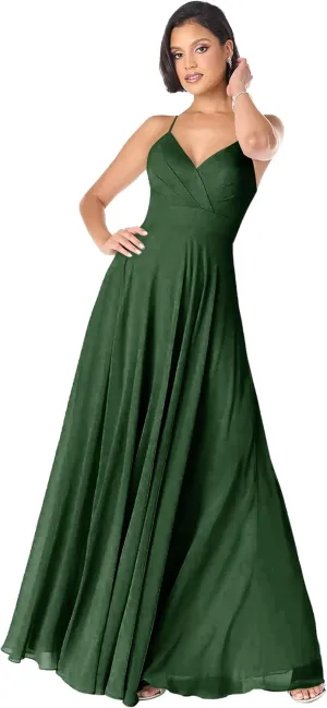 GDJDIFK V-Neck Bridesmaid Dresses Long - Flowy A-Line Chiffon Evening Gowns Pleated for Women Formal with Spaghetti Straps
