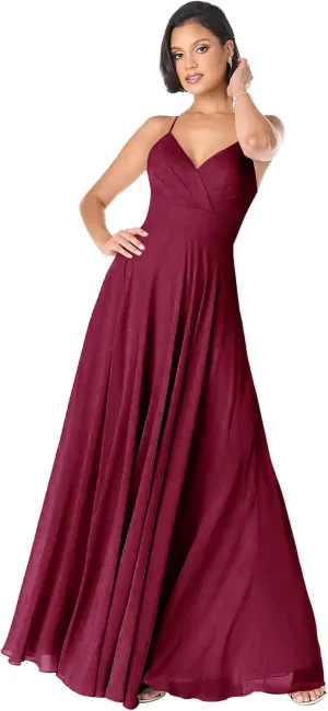 GDJDIFK V-Neck Bridesmaid Dresses Long - Flowy A-Line Chiffon Evening Gowns Pleated for Women Formal with Spaghetti Straps