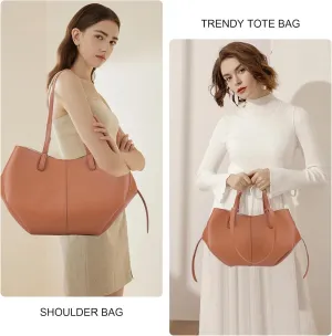 Genuine Leather Vintage Shoulder Bag Large Capacity Tote Bag for Women Chic Leather Tote Handbag with Matching Clutch