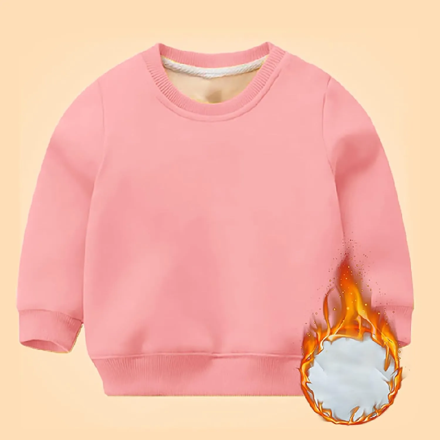 Girls and Toddlers' Winter Sherpa Lined Crewneck Sweatshirt Pullover Tops Kids Fleece Sweatshirt Boys Cotton Shirt