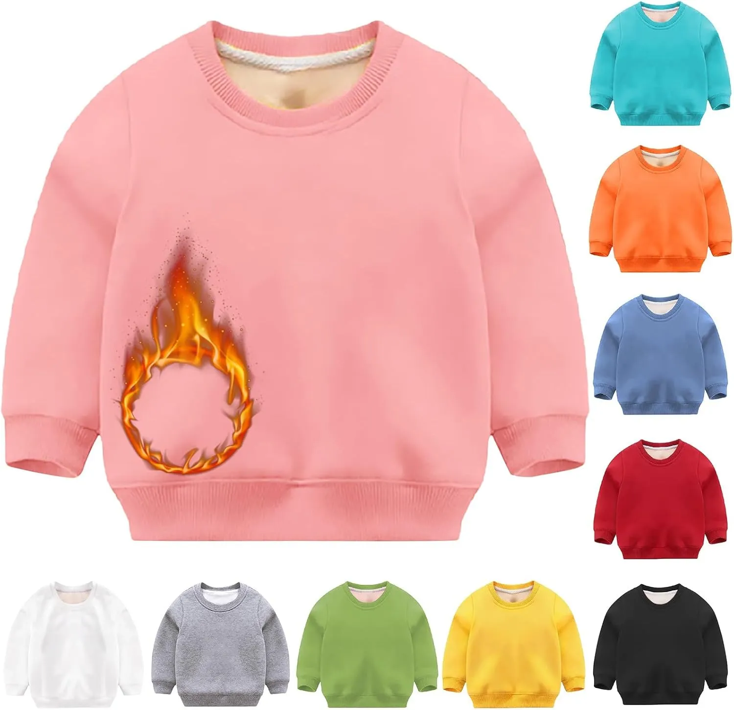 Girls and Toddlers' Winter Sherpa Lined Crewneck Sweatshirt Pullover Tops Kids Fleece Sweatshirt Boys Cotton Shirt