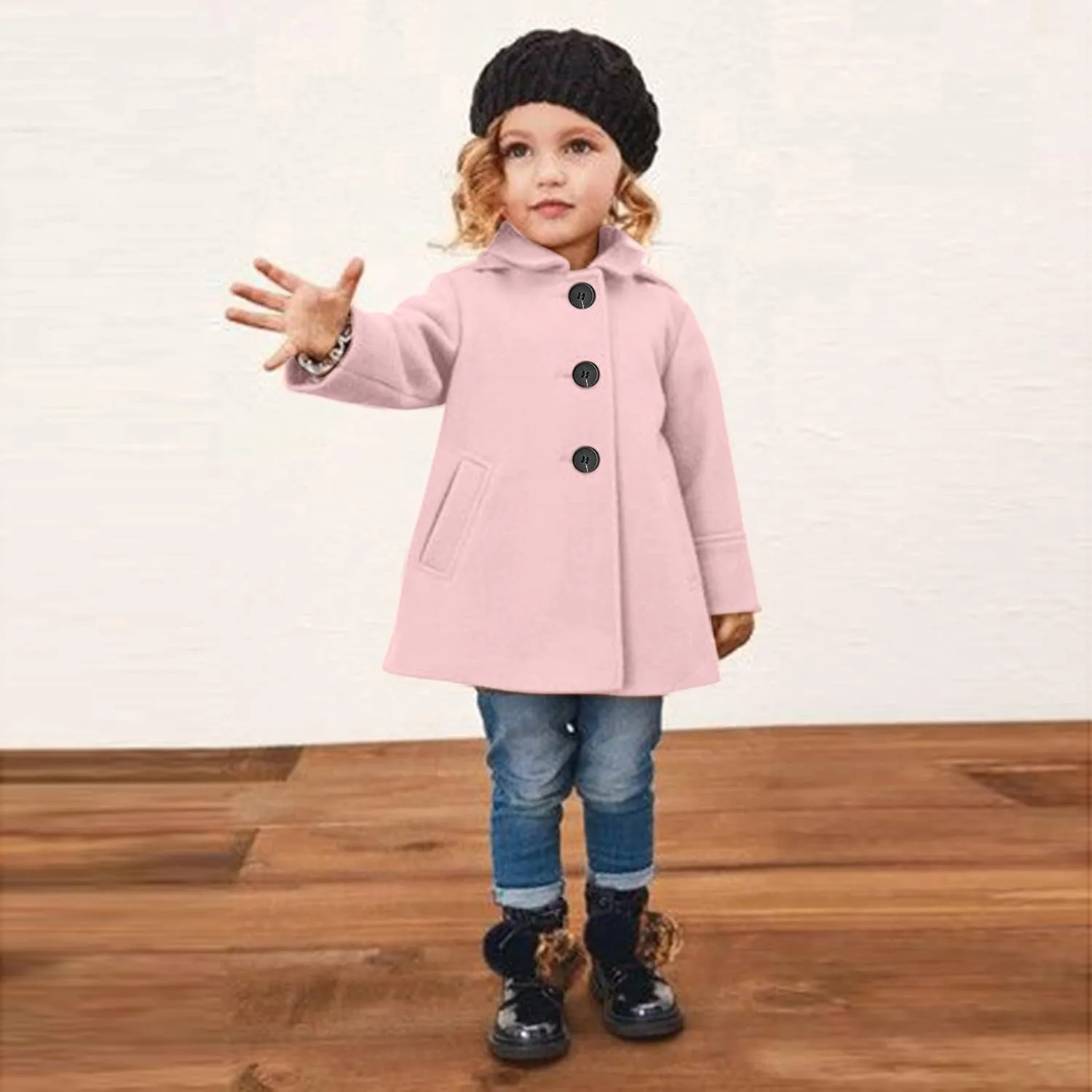 Girls Dress Coat Toddler Trench Coat Faux Fur Jacket Double Breasted Peacoat Girls Wool Lapel Princess Coat Overcoat