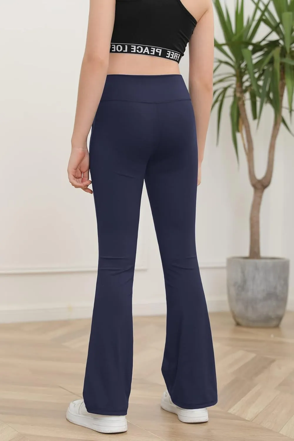 Girls Yoga Pants V Cross Waist Wide Leg Workout Flare Pants High Waist Bootcut Pants