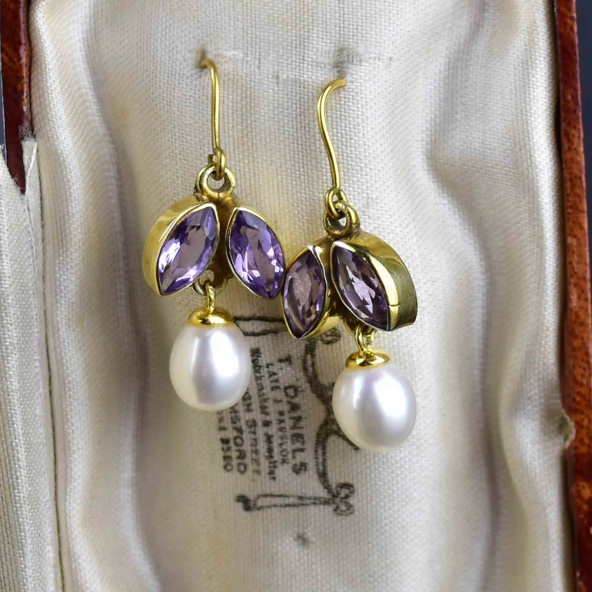 Gold Amethyst Baroque Pearl Dangle Earrings