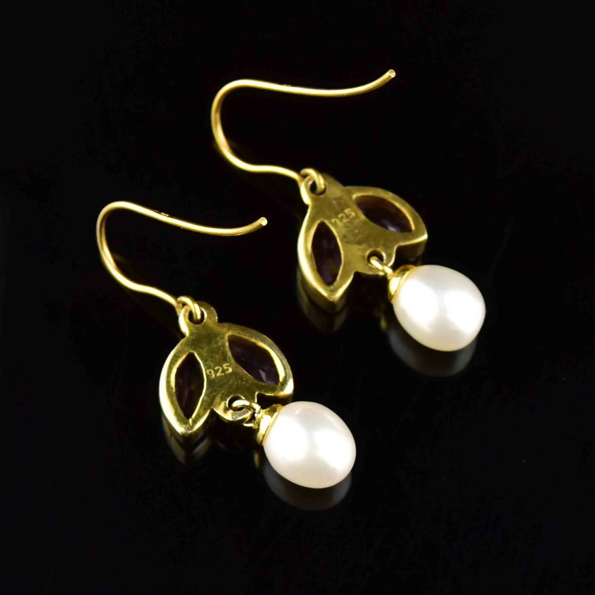 Gold Amethyst Baroque Pearl Dangle Earrings