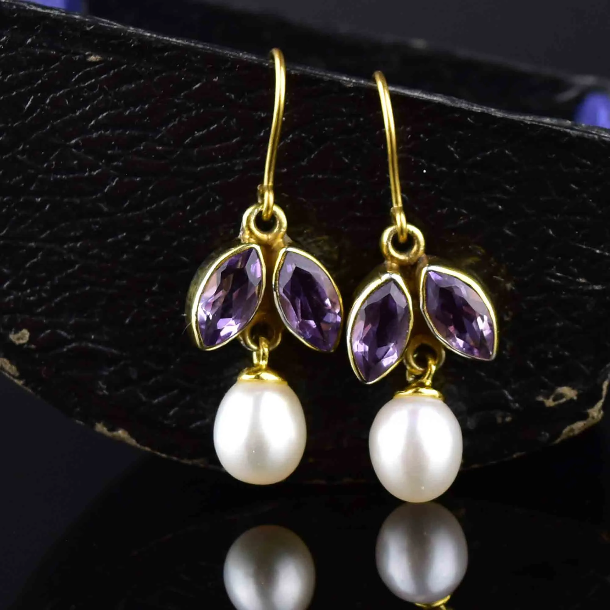 Gold Amethyst Baroque Pearl Dangle Earrings