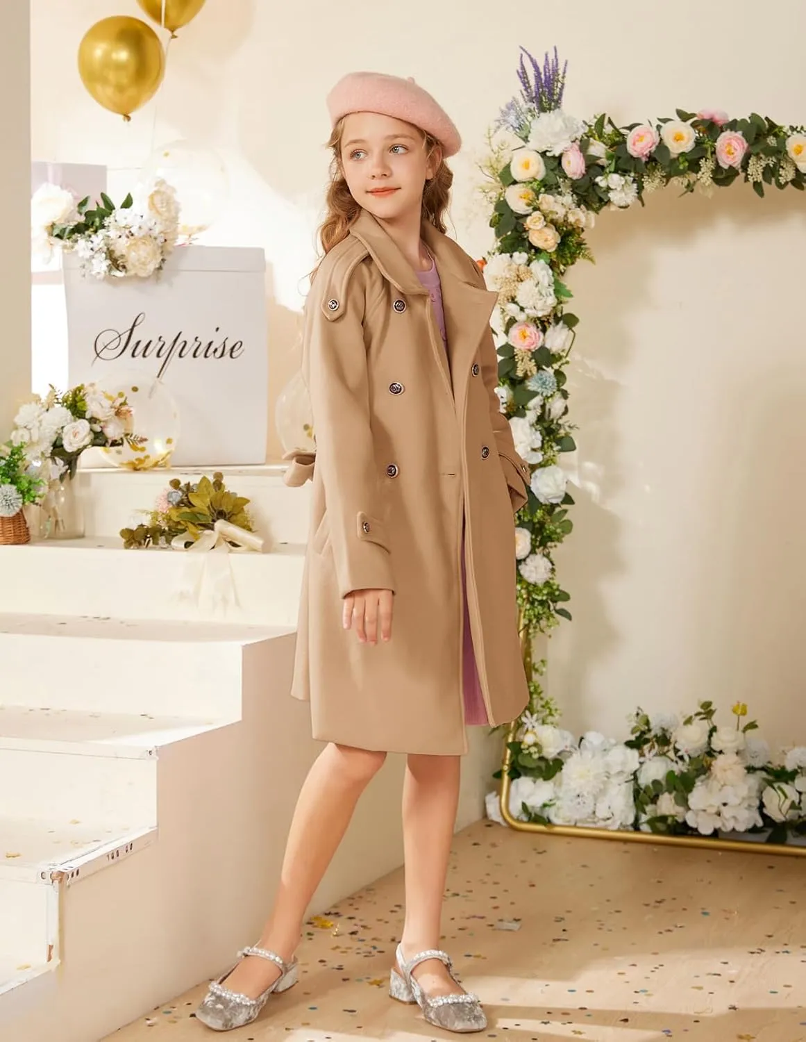 GRACE KARIN Girls Dress Coat Lapel Blend Winter Kids Jackets Coat Size 5-12