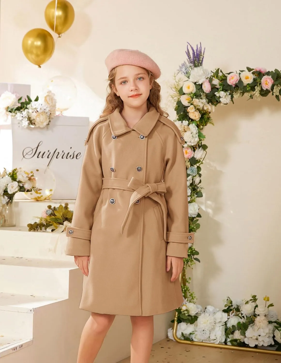 GRACE KARIN Girls Dress Coat Lapel Blend Winter Kids Jackets Coat Size 5-12