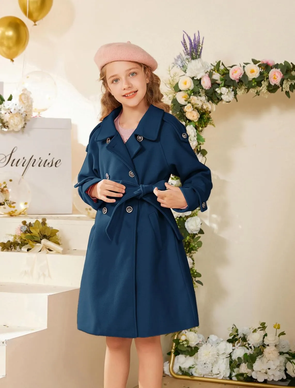 GRACE KARIN Girls Dress Coat Lapel Blend Winter Kids Jackets Coat Size 5-12