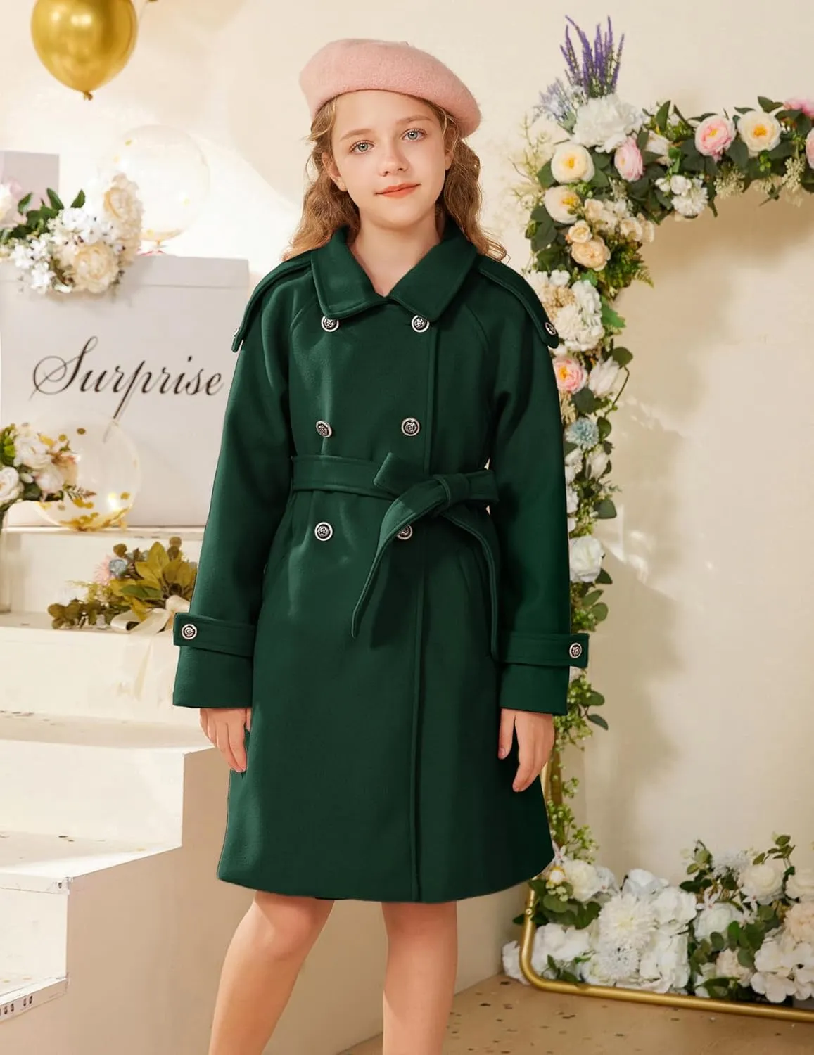 GRACE KARIN Girls Dress Coat Lapel Blend Winter Kids Jackets Coat Size 5-12