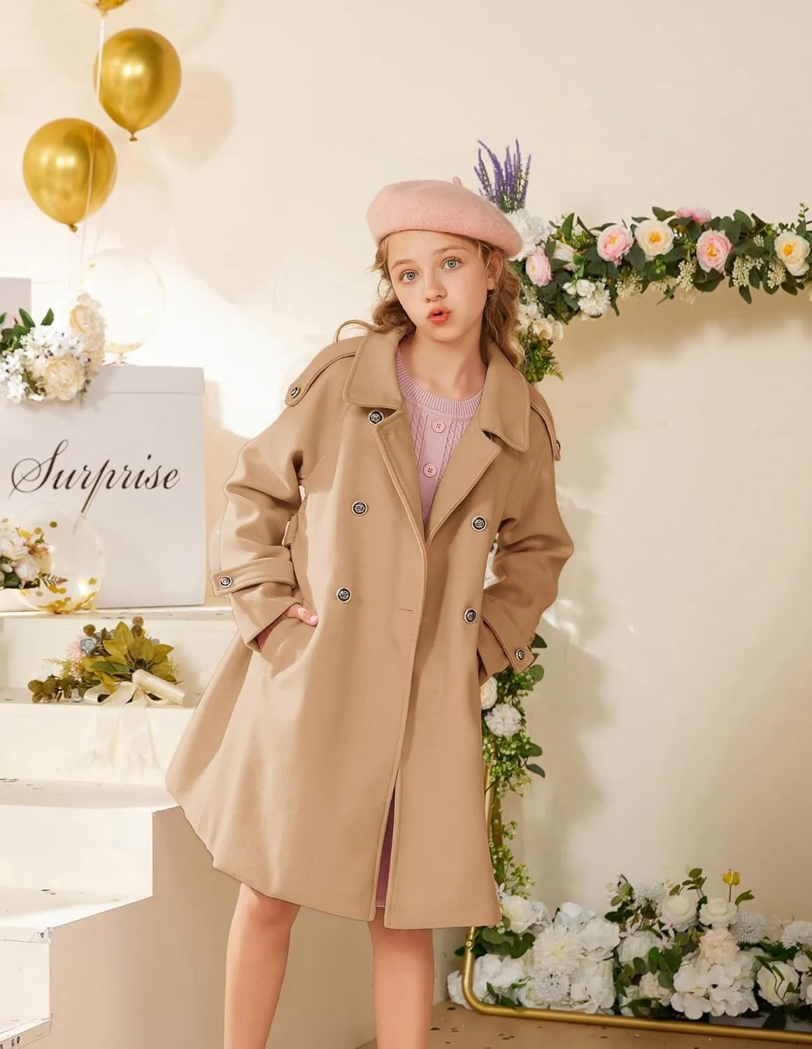 GRACE KARIN Girls Dress Coat Lapel Blend Winter Kids Jackets Coat Size 5-12