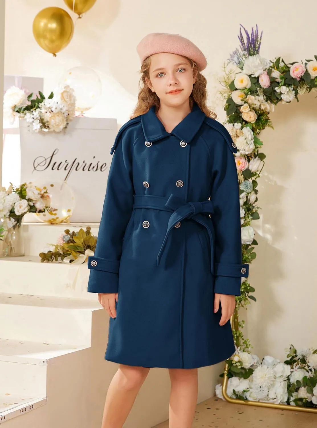 GRACE KARIN Girls Dress Coat Lapel Blend Winter Kids Jackets Coat Size 5-12