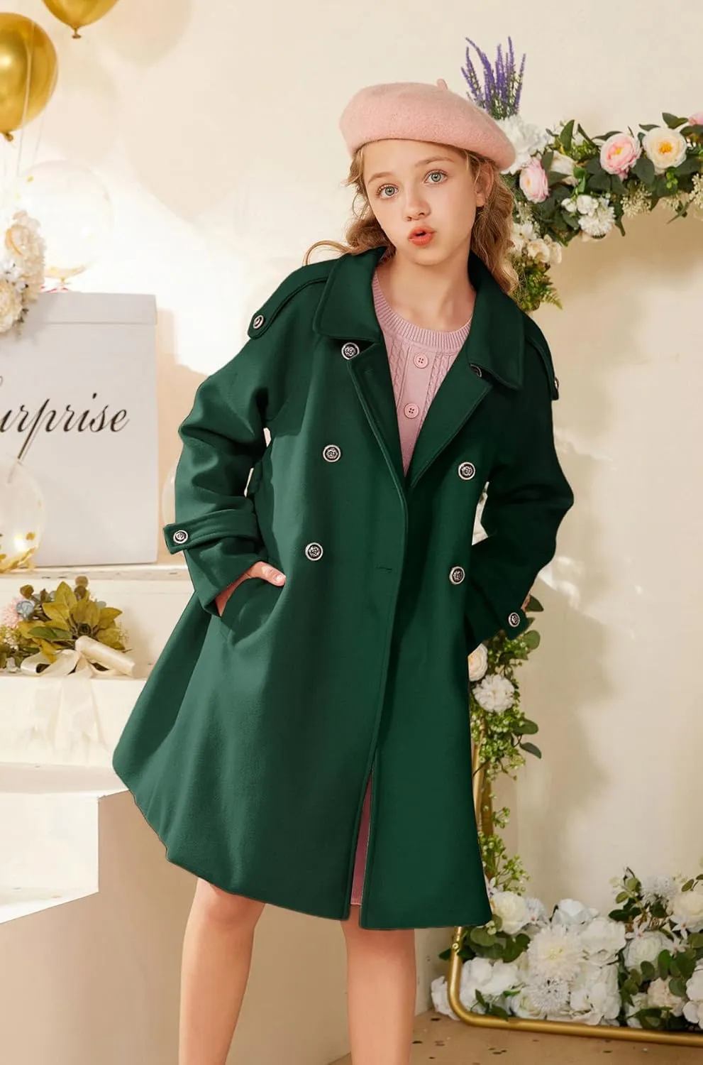 GRACE KARIN Girls Dress Coat Lapel Blend Winter Kids Jackets Coat Size 5-12